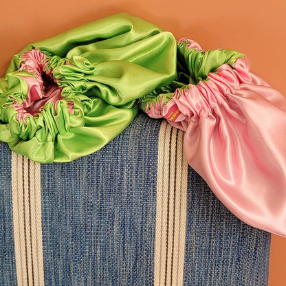 Pink and Green Charmeuse Satin Bonnet