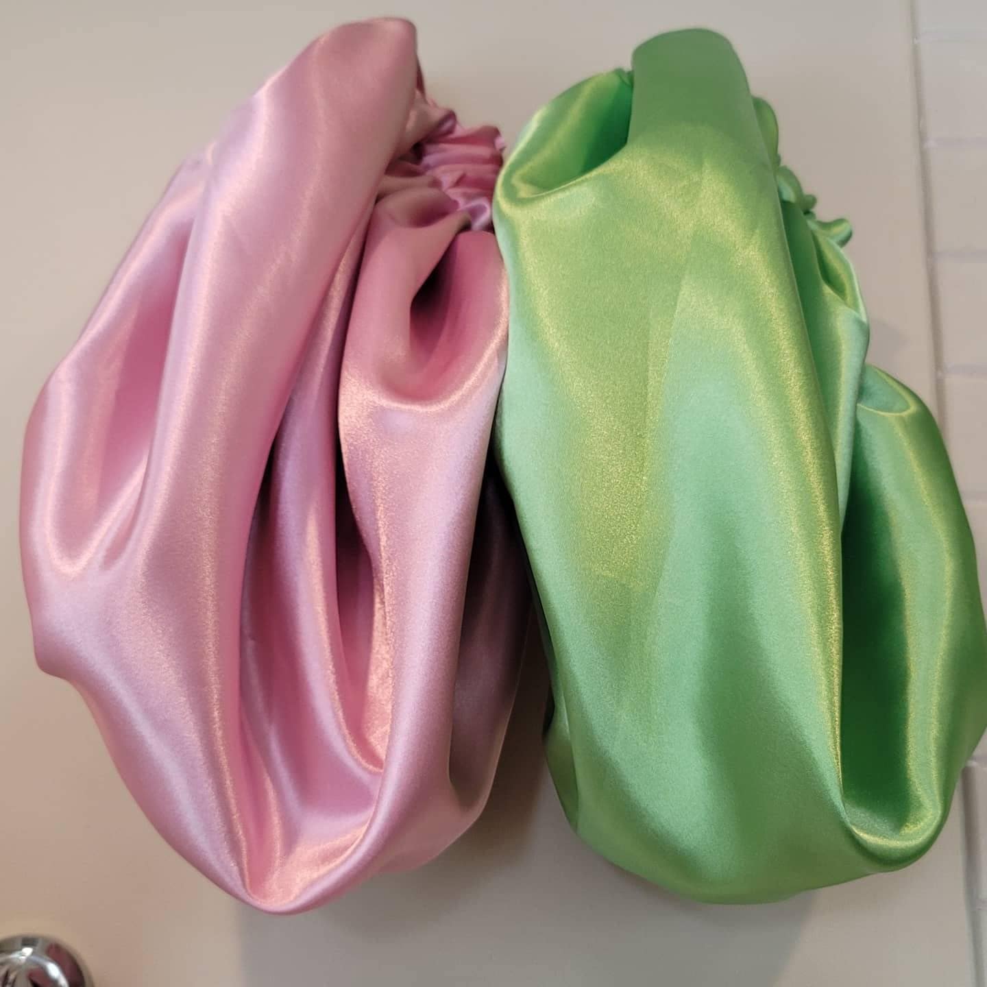 Pink and Green Charmeuse Satin Bonnet