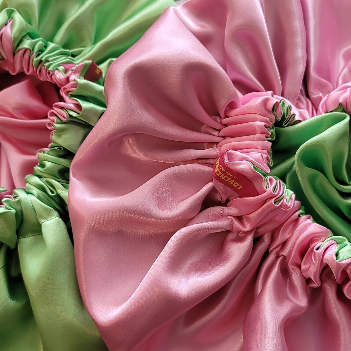 Pink and Green Charmeuse Satin Bonnet