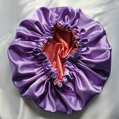 Lilac/Coral Charmeuse Satin Hair Bonnet REVERSIBLE - LOVENCOLR