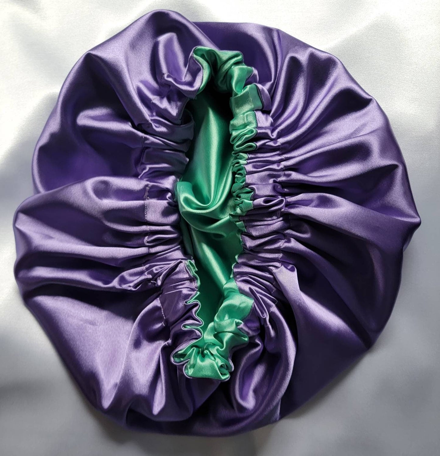 Aqua Green/Purple Charmeuse Satin Hair Bonnet