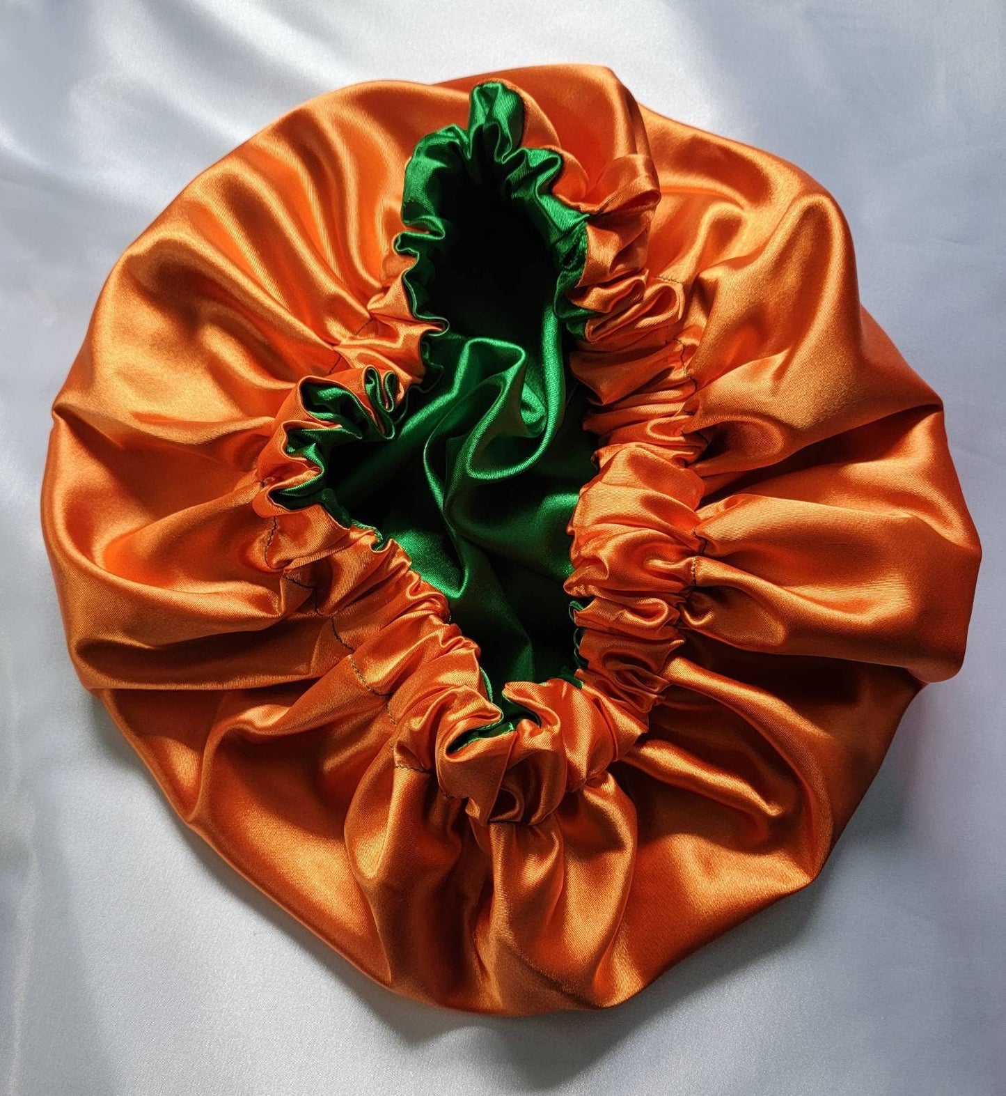 Kelly Green/Orange Charmeuse Satin Hair Bonnet REVERSIBLE - LOVENCOLR