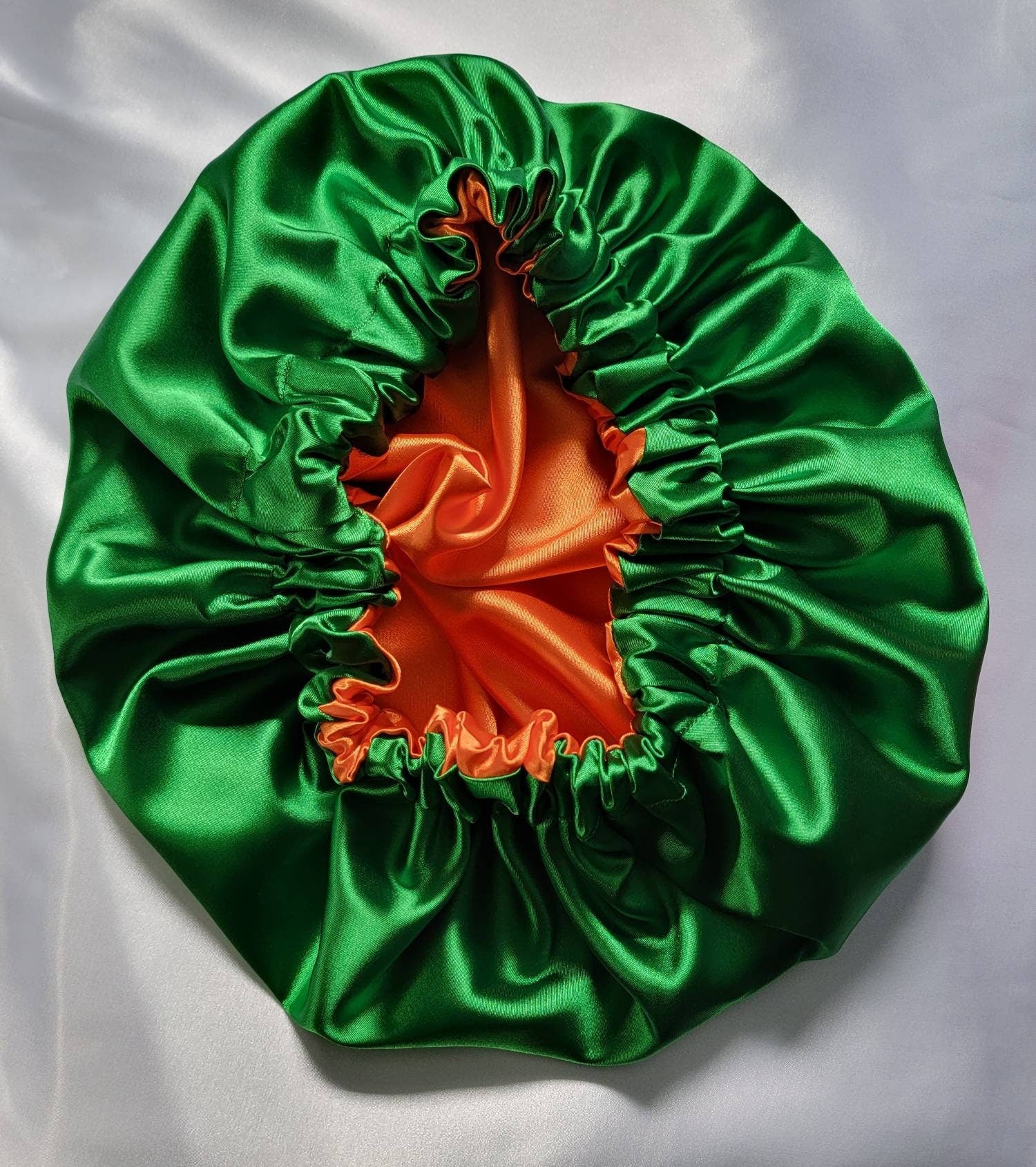 Kelly Green/Orange Charmeuse Satin Hair Bonnet REVERSIBLE - LOVENCOLR