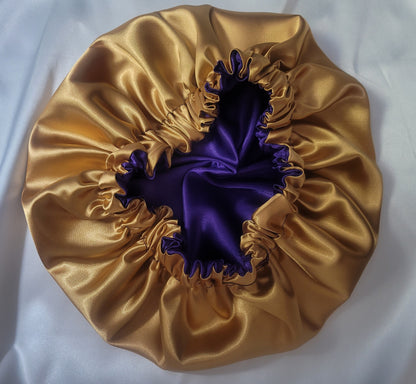 Purple/Gold Charmeuse Satin Bonnet