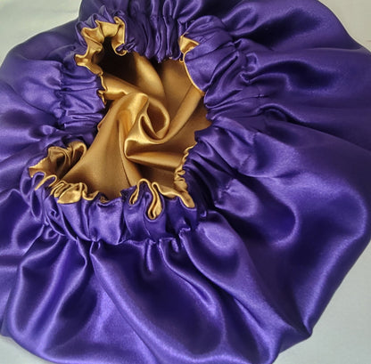 Purple/Gold Charmeuse Satin Bonnet