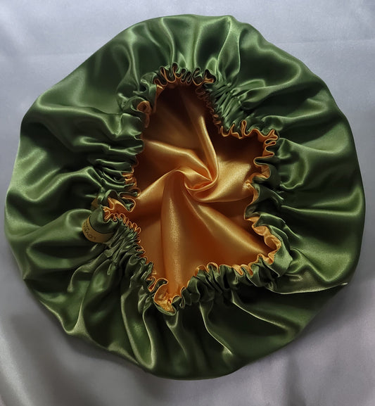 Green & Yellow Charmeuse Satin Bonnet