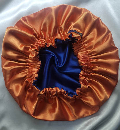 Royal Blue & Orange Charmeuse Satin Bonnet