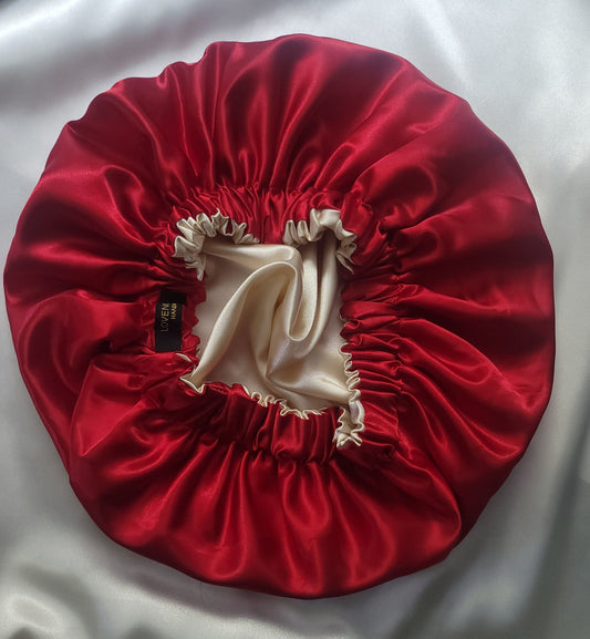 Red & Ivory Charmeuse Satin Bonnet