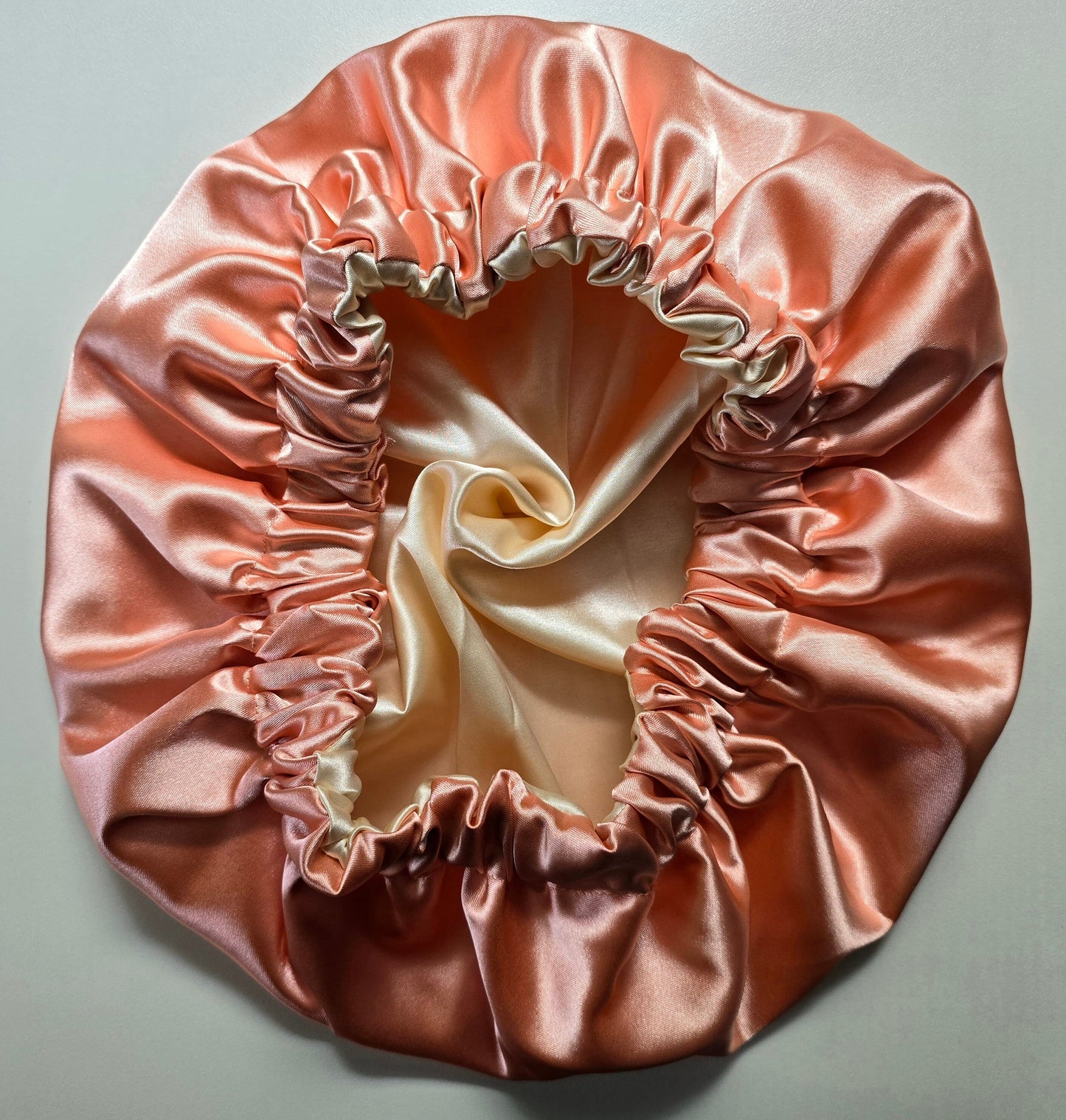 Satin Hair Bonnet Peach/Cream