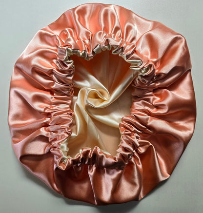 Satin Hair Bonnet Peach/Cream