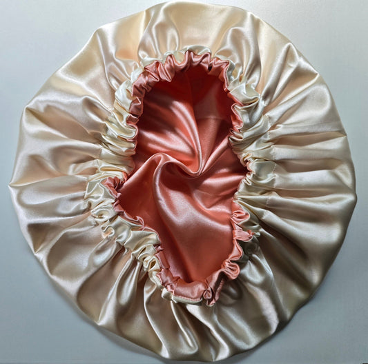 Satin Hair Bonnet Peach/Cream